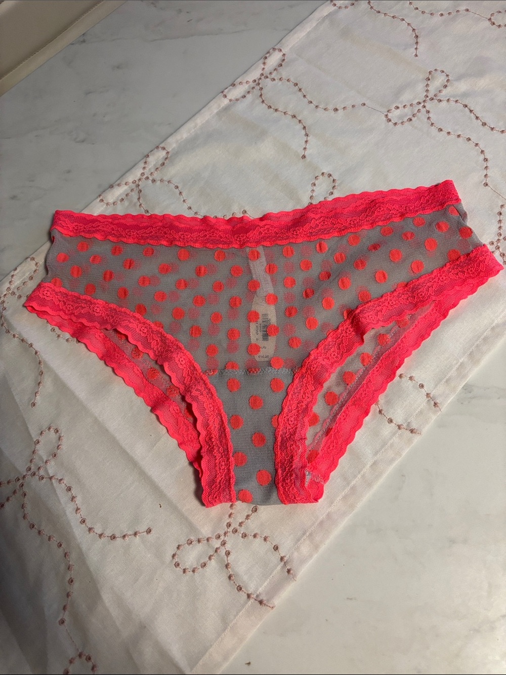 Victoria's Secret Neon Pink Polka Dot Sheer Bikini